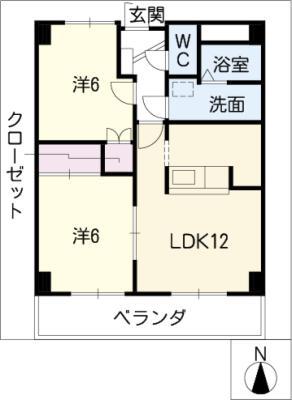 近鉄名古屋線 近鉄弥富駅 徒歩12分 5階建 築27年(2LDK/4階)の間取り写真