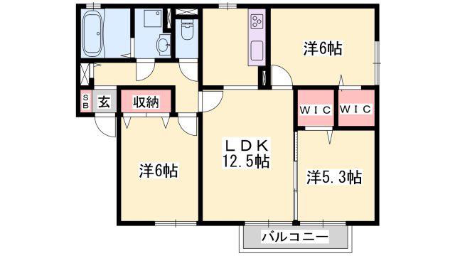 アミカルコートB棟(3LDK/2階)の間取り写真