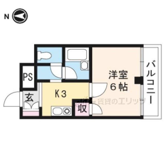 グランディール茨木(1K/2階)の間取り写真
