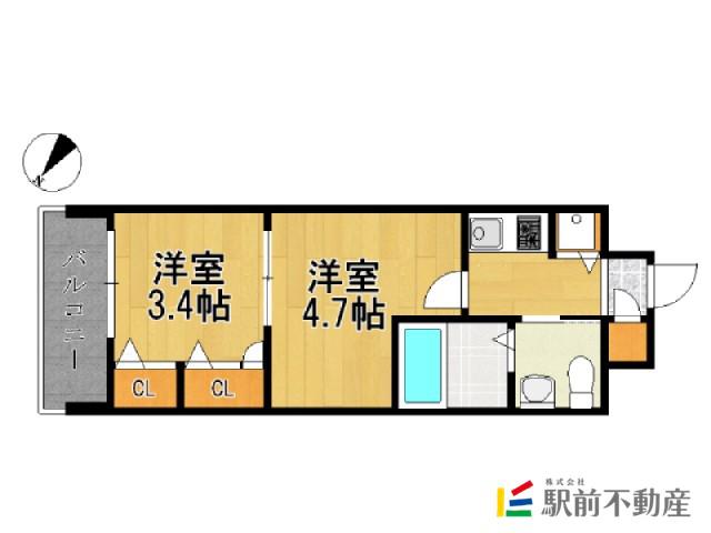 F・PARC 西新(2K/5階)の間取り写真