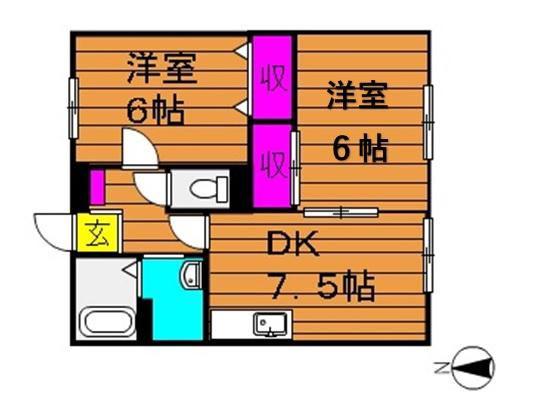 サンライフ玉島A棟(2DK/1階)の間取り写真