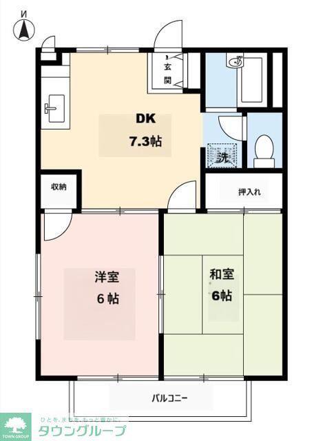 サマックスパインヴィレッジC(2DK/2階)の間取り写真