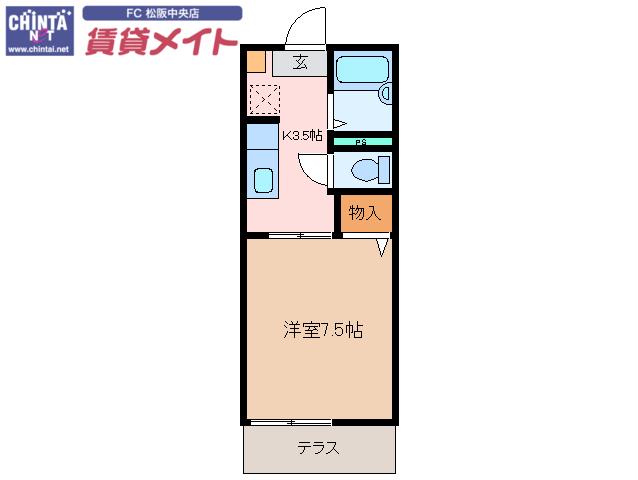 カーサHANSHIN(1K/1階)の間取り写真