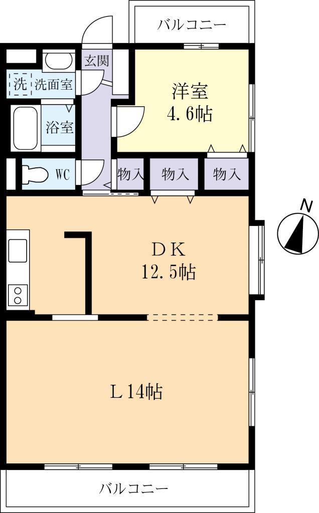 アルフォート梅園(1LDK/4階)の間取り写真