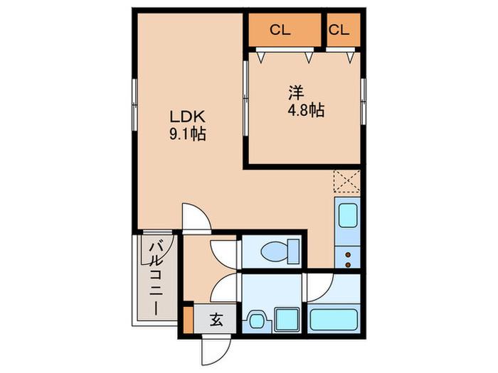 MI・CASA阿倍野昭和町(1LDK/2階)の間取り写真