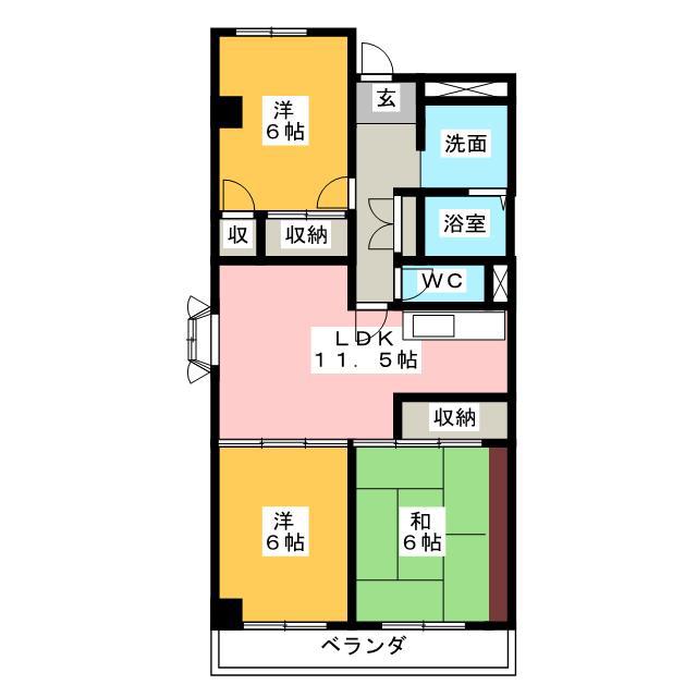 ブルースカイII(3LDK/6階)の間取り写真