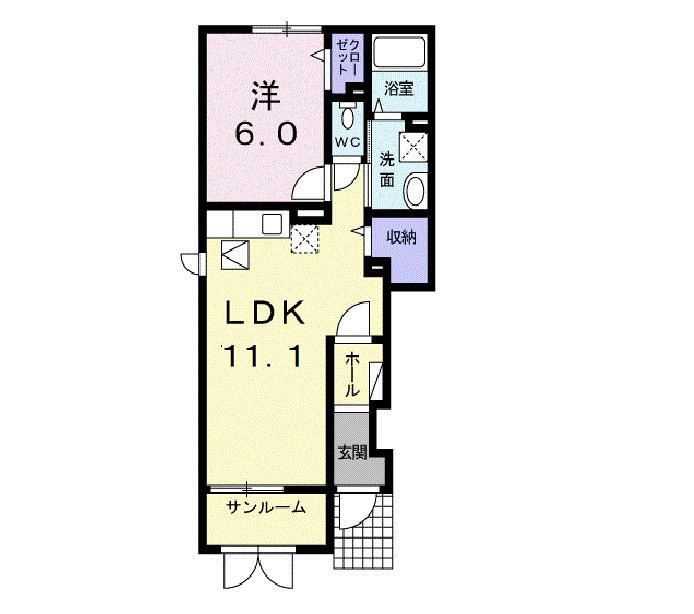 サンフローラA(1LDK/1階)の間取り写真