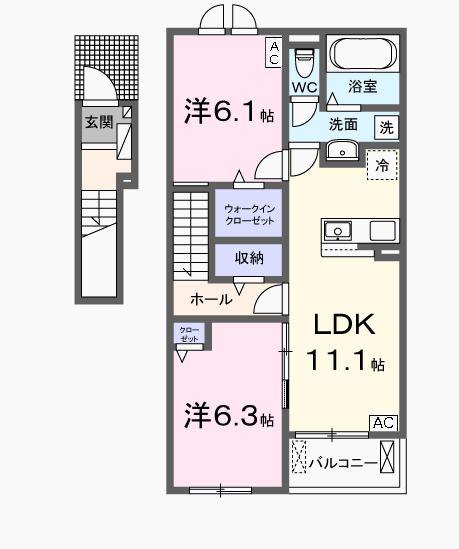 リアン・ノード(2LDK/2階)の間取り写真