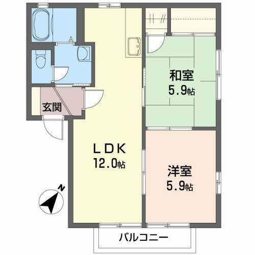 メゾン.ド.エム C(2LDK/2階)の間取り写真