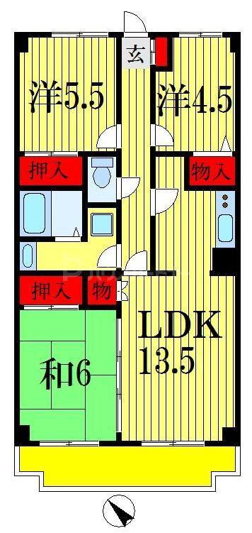 アルブル・オリオン船橋(3LDK/2階)の間取り写真