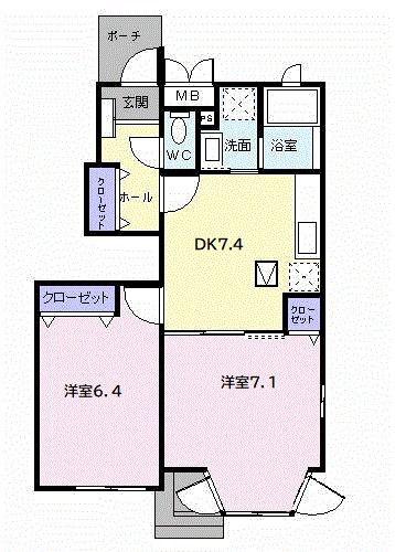 ポラリス豊中(2DK/1階)の間取り写真