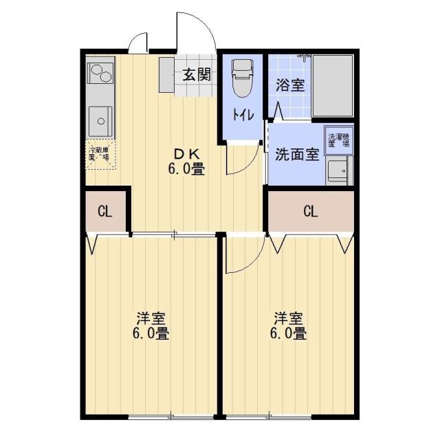 シェトワ矢作(2DK/1階)の間取り写真