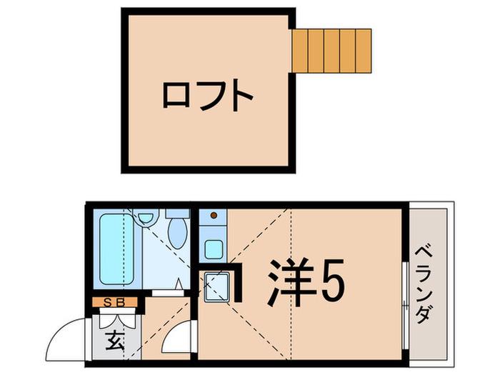 ハピネスライフ(ワンルーム/2階)の間取り写真