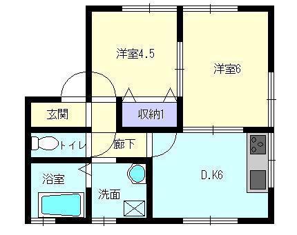 レインボーハイツA(2DK/2階)の間取り写真