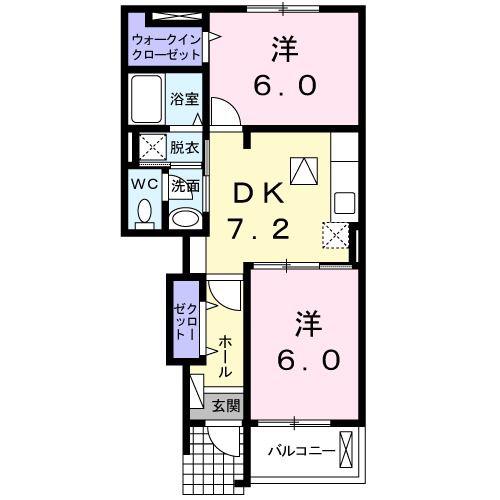 グランドール(2DK/1階)の間取り写真