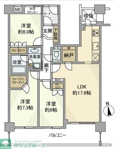 三鷹下連雀グレイスコート(3LDK/5階)の間取り写真