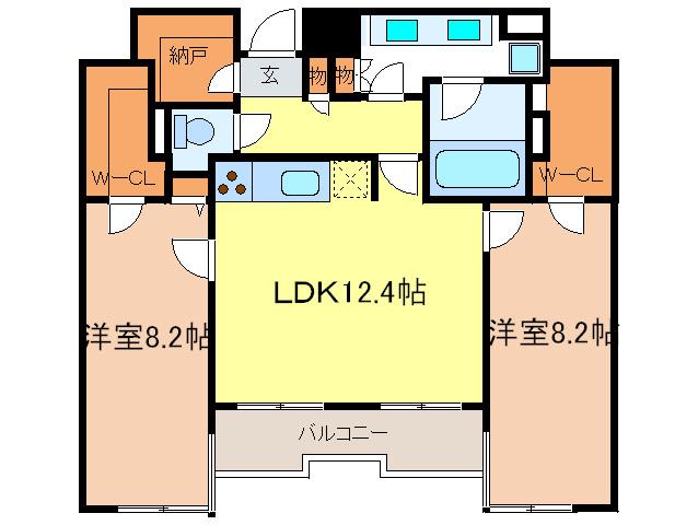 グラン・アベニュー栄(2LDK/11階)の間取り写真