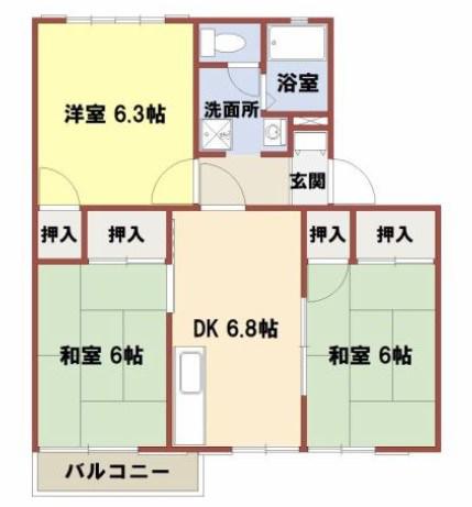 コート・鶴林(3DK/2階)の間取り写真