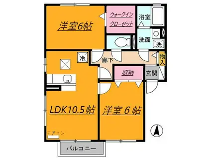 ＪＲ東北本線 国府多賀城駅 徒歩7分 2階建 築22年(2LDK/1階)の間取り写真