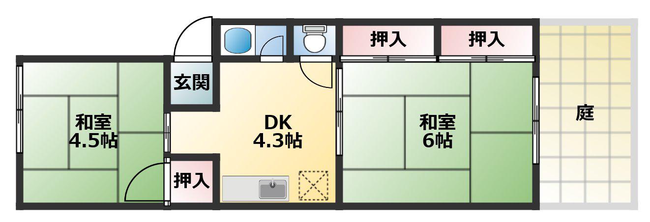 加賀ハイム(2DK/1階)の間取り写真