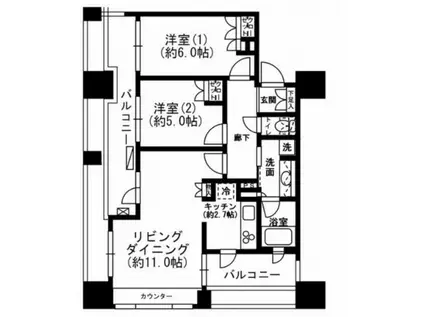 レジディア市ヶ谷(2LDK/5階)の間取り写真