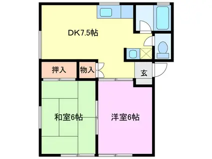 ファミール千代崎 B棟(2DK/1階)の間取り写真