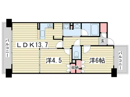ザ・京都レジデンス四条河原町(2LDK/4階)の間取り写真