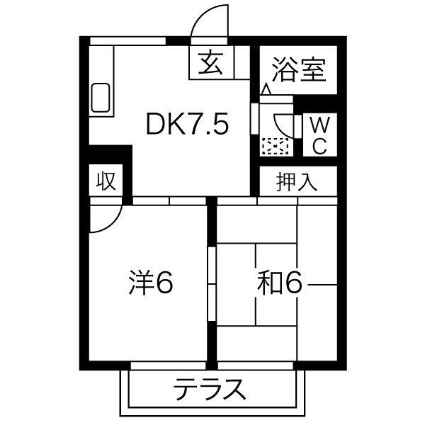プレジール三沢(2DK/1階)の間取り写真