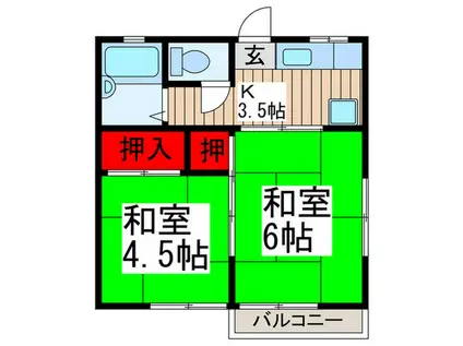 コスモハイツベアー(2K/2階)の間取り写真