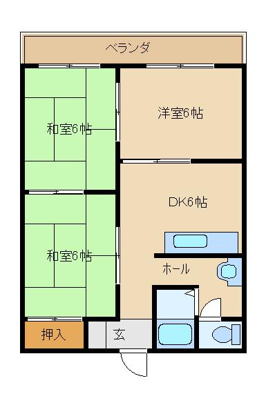 弥生マンション(3DK/3階)の間取り写真