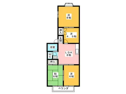 エースハイツ A棟(4DK/2階)の間取り写真