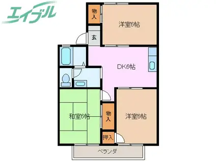 ベル・ファミールA棟(3DK/1階)の間取り写真