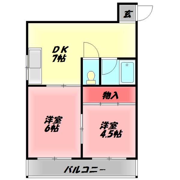 マンション有紀(2DK/4階)の間取り写真