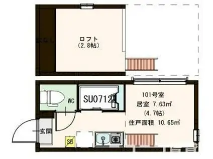 ハーモニーテラス日ノ出町III(ワンルーム/1階)の間取り写真