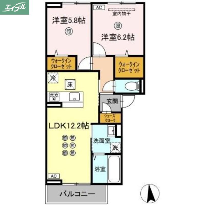 モン サン ブルー(2LDK/3階)の間取り写真