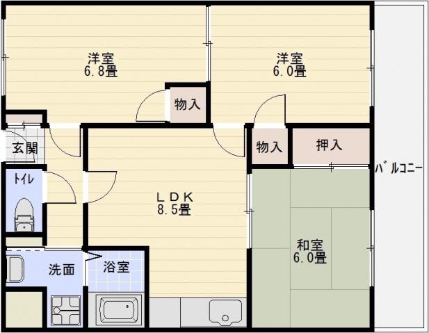 スタンドアップ国分(3LDK/2階)の間取り写真