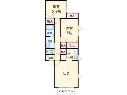シャインリバー八幡II(2LDK/2階)の間取り写真