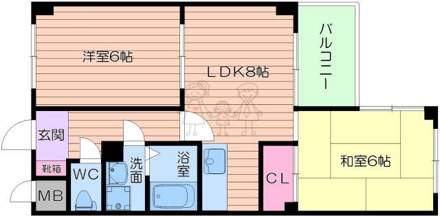 万代東マンション(2DK/2階)の間取り写真
