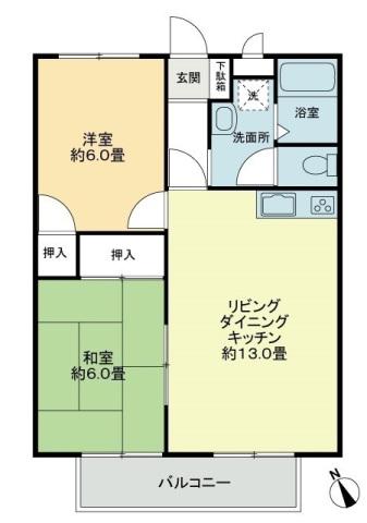 フォブール勅使B(2LDK/2階)の間取り写真