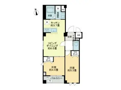 ルミケオ大手町(2LDK/2階)の間取り写真