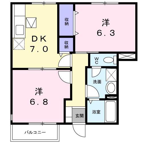 ヴィラ桜B(2DK/1階)の間取り写真