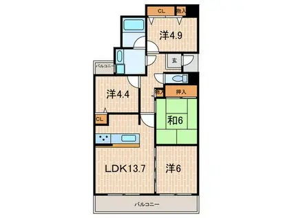 パームスクェアジェームス山(4LDK/8階)の間取り写真