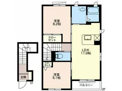 ルミエールTOKIWA(2LDK/2階)の間取り写真