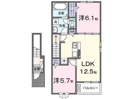 ソレイユカヤノVI(2LDK/2階)の間取り写真