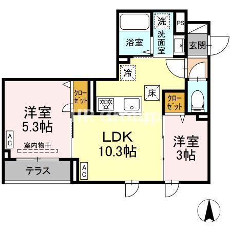 セレスティア南花畑III(2LDK/1階)の間取り写真