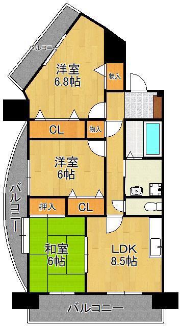 ガーデンパレスやひろI(2LDK/3階)の間取り写真