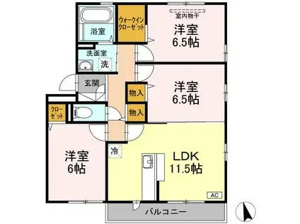 ランロード C棟(3LDK/3階)の間取り写真