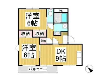 ビラ芳南台A棟(2DK/2階)の間取り写真