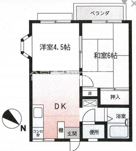 ヒルズつきみ野(2DK/2階)の間取り写真