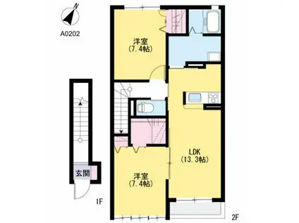 クレストールアベニューI(2LDK/2階)の間取り写真